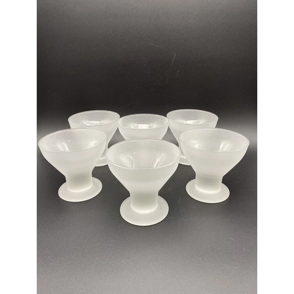 VINTAGE FROSTED GLASS COMPOTE FOOTED ICE CREAM BOWLS Set Of 6‎